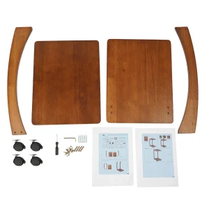 Light Walnut C-Shaped Side Table with Rolling Casters – Solid Wood Sofa Accent Table - Thumbnail Image 2