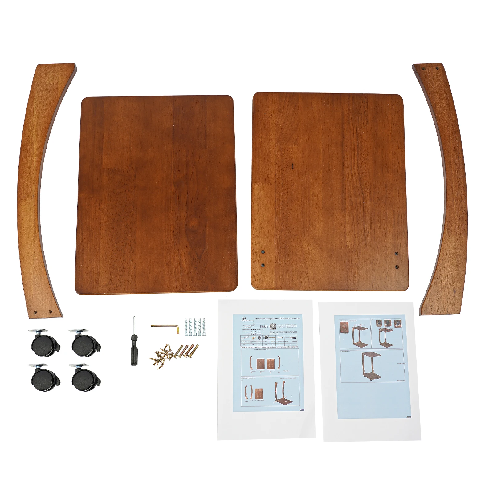 Light Walnut C-Shaped Side Table with Rolling Casters – Solid Wood Sofa Accent Table - Image 2