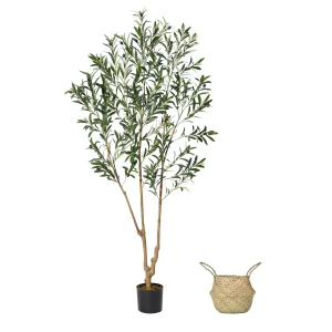 6FT Artificial Olive Tree with Woven Basket – Realistic Faux Floor Plant - Thumbnail Image 5