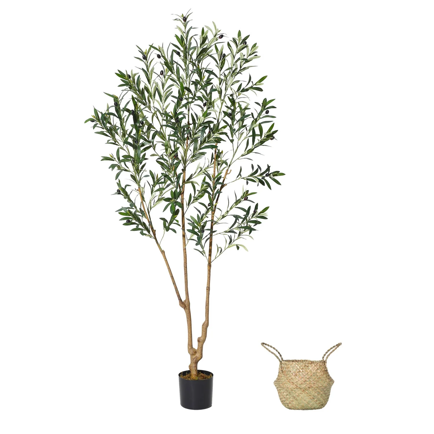 6FT Artificial Olive Tree with Woven Basket – Realistic Faux Floor Plant - Image 5