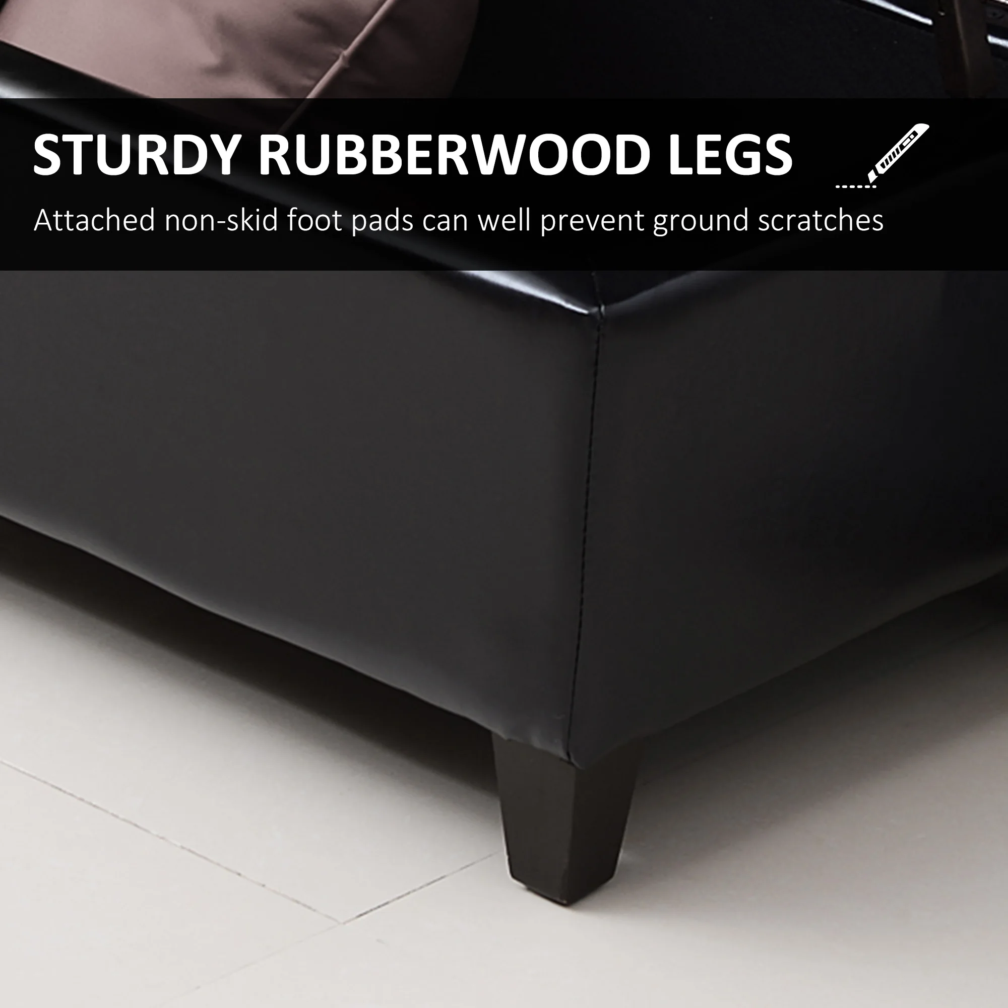 HOMCOM 51" Ottoman Storage Bench – Black Faux Leather Tufted Lift-Top Bench - Image 4