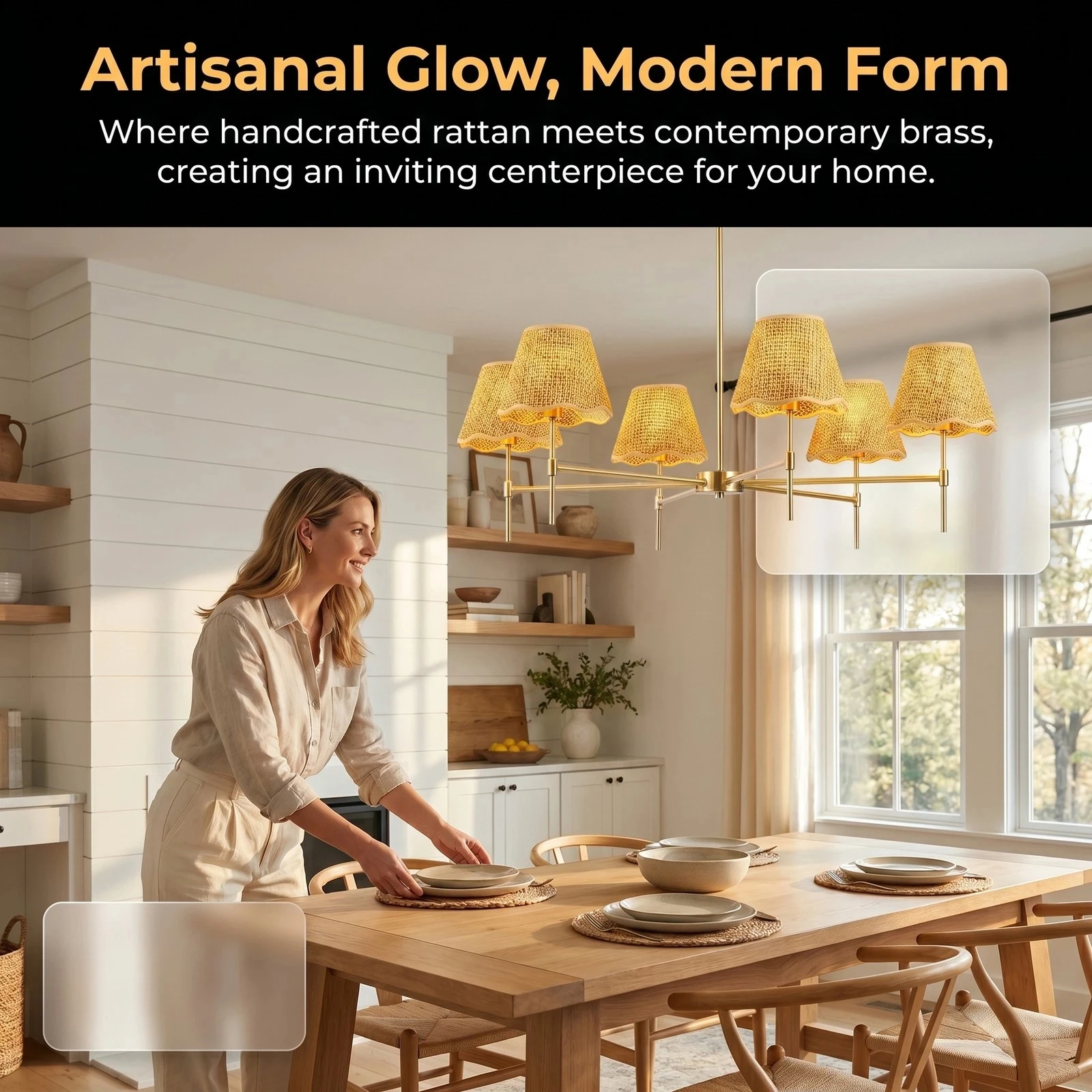 ARLGSITE 37" Bohemian Woven Rattan Chandelier – 6-Light Hanging Pendant - Image 5