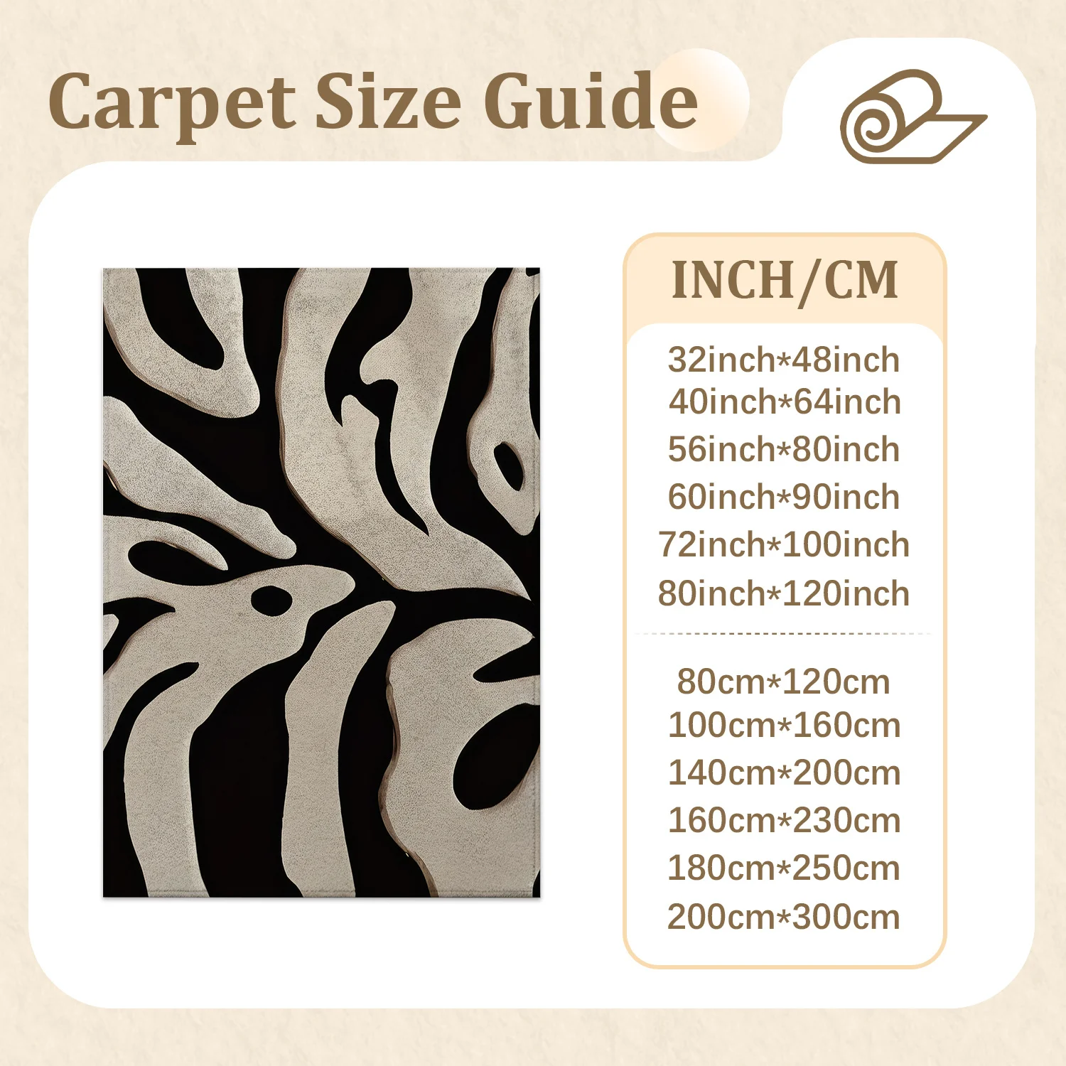 Black & Beige Abstract Leaf Area Rug – Soft Velvet, Non-Slip & Machine Washable - Image 2