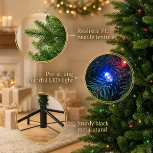 Pre-Lit Artificial Christmas Tree – 6FT & 7.5FT with Colorful LED Lights - Thumbnail Image 6