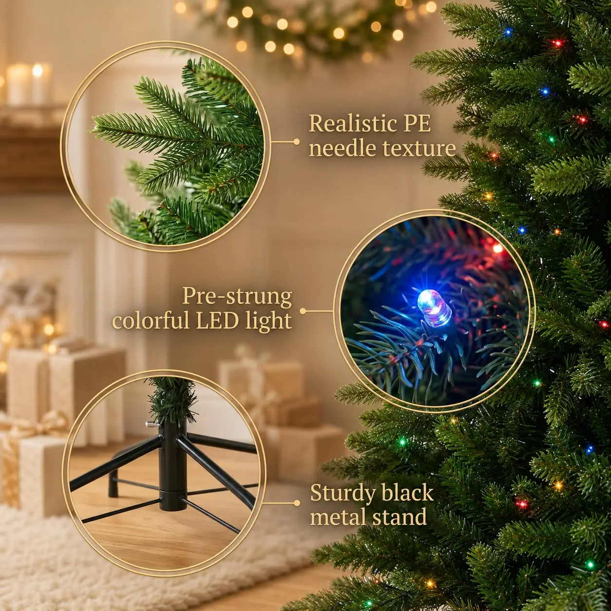 Pre-Lit Artificial Christmas Tree – 6FT & 7.5FT with Colorful LED Lights - Image 6