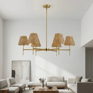 ARLGSITE 37" Bohemian Woven Rattan Chandelier – 6-Light Hanging Pendant - Thumbnail Image 3