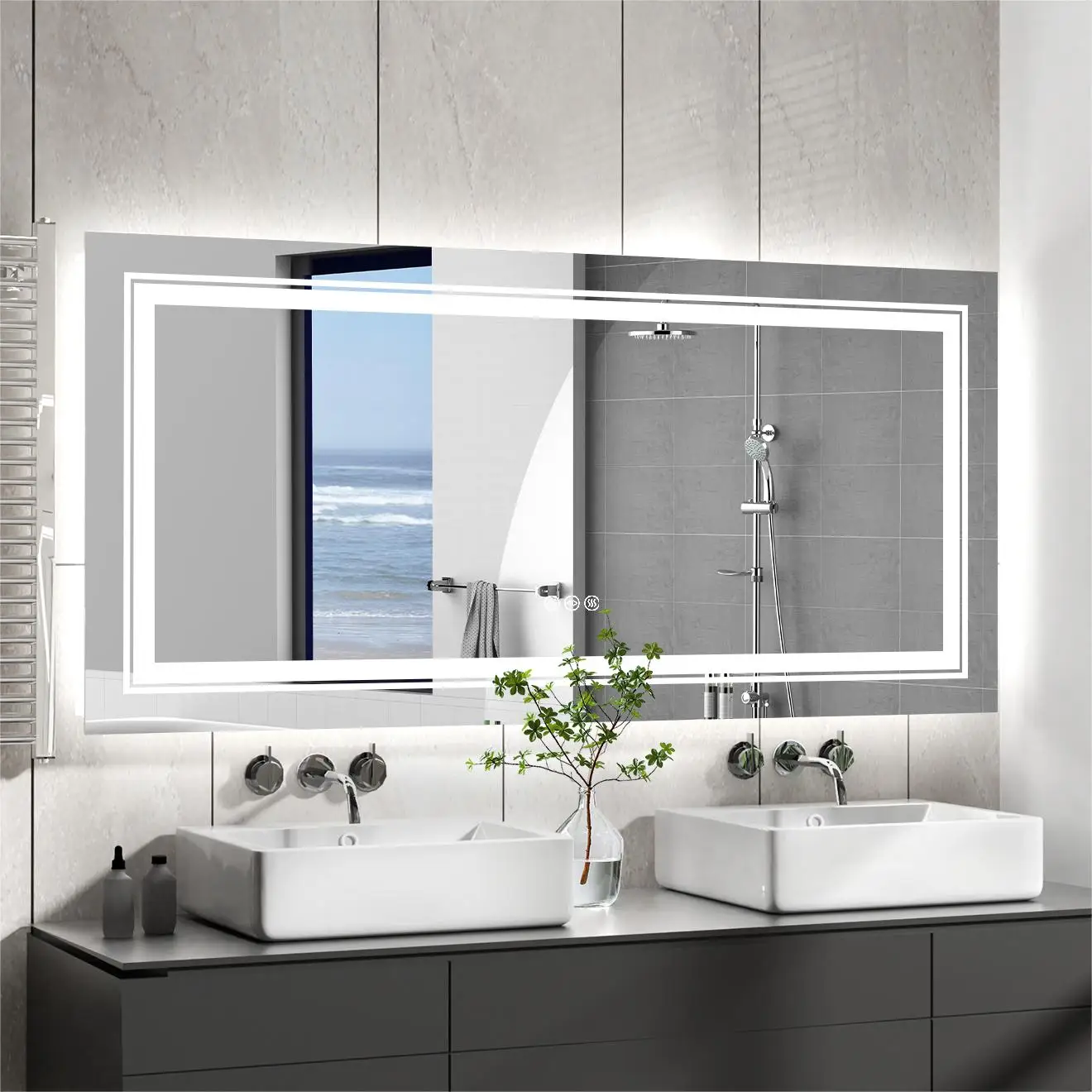 Jumbo-Large Illuminated LED Bathroom Mirror – Front & Backlit Vanity Mirror - Image 1