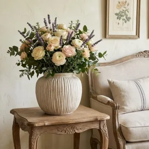 Rustic Round Floor Vase – 9-Inch Distressed White Decorative Home Accent - Thumbnail Image 4