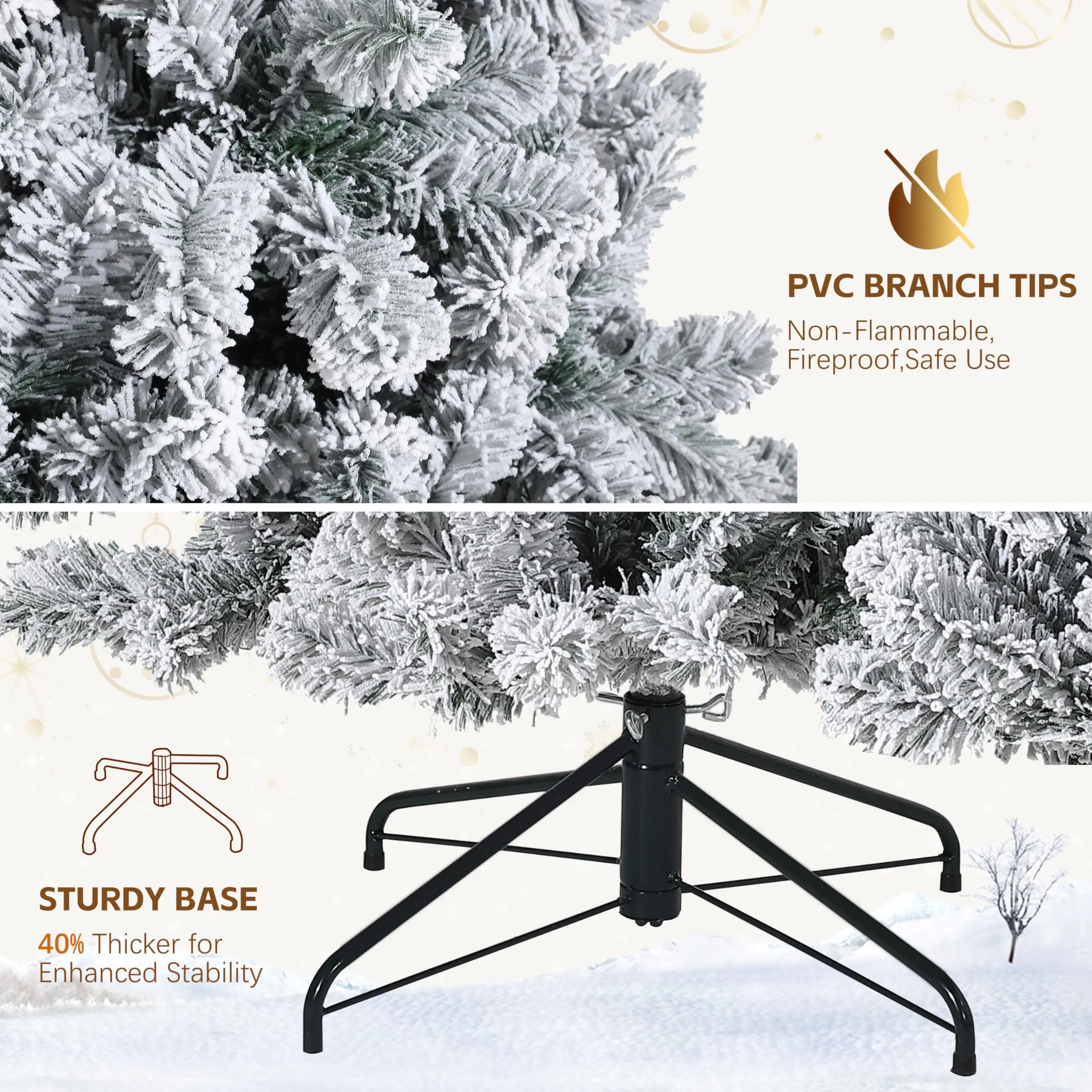 Snow-Flocked Pre-Lit Christmas Tree – 4.5 FT / 9 FT with 100 Lights - Image 5