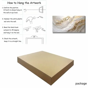 White & Gold Canvas Wall Art – Modern Abstract Textured Wave Design - Thumbnail Image 8