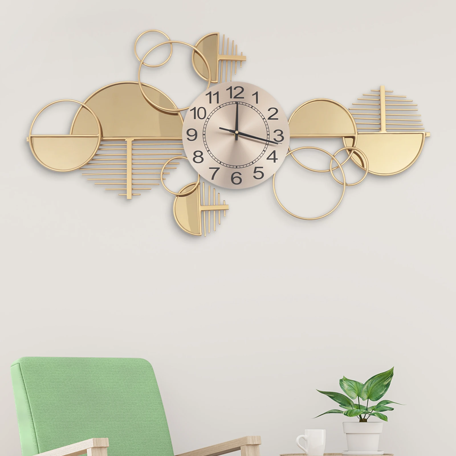 Geometric Gold Wall Clock – 86 × 43 cm Modern Iron Wall Décor - Image 3