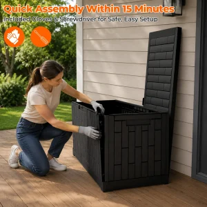 120-Gallon Waterproof Outdoor Storage Box – Resin Patio Deck Box with Lockable Lid - Thumbnail Image 3