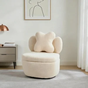 360° Swivel Accent Chair with Hidden Storage – Teddy Velvet Heart-Back Armchair - Thumbnail Image 2