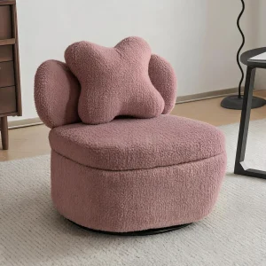 360° Swivel Accent Chair with Hidden Storage – Teddy Velvet Heart-Back Armchair - Thumbnail Image 7