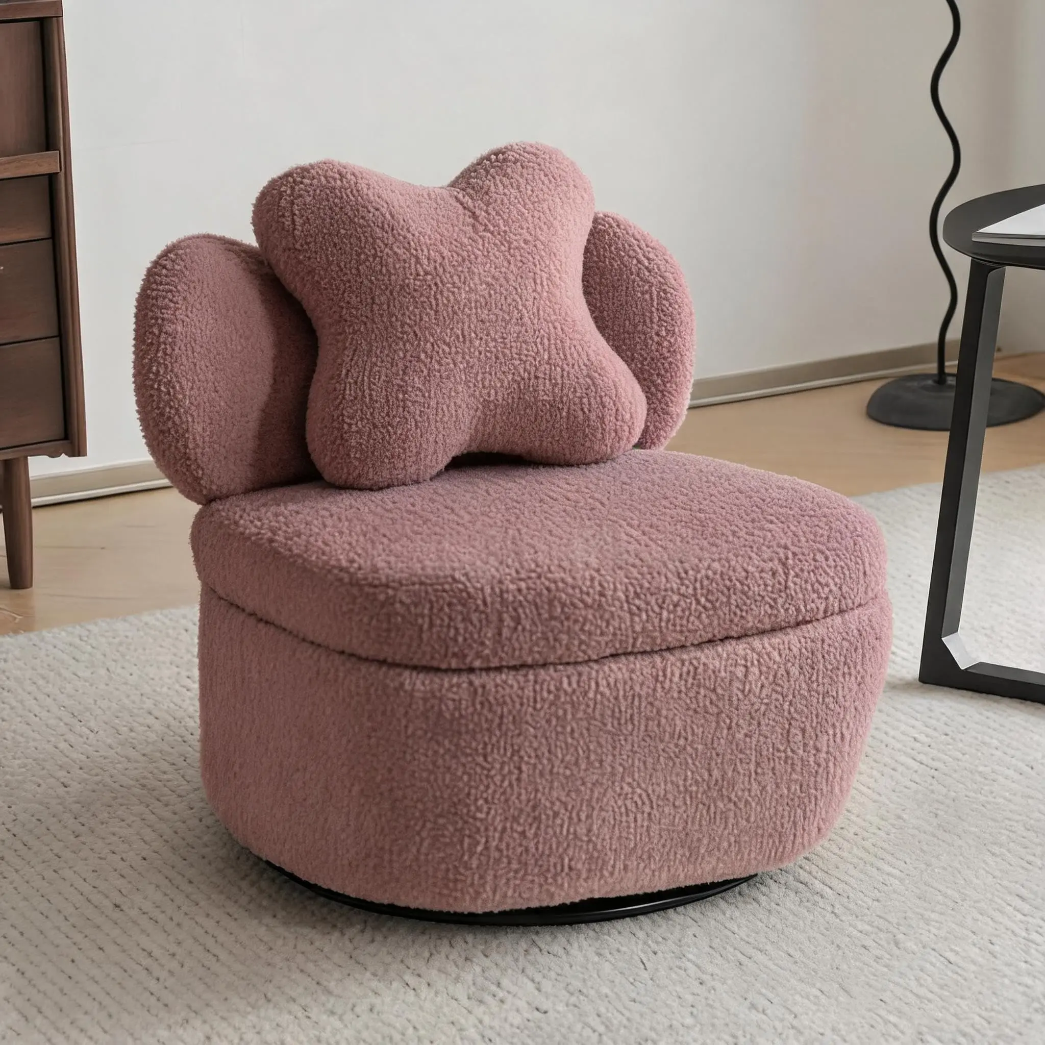360° Swivel Accent Chair with Hidden Storage – Teddy Velvet Heart-Back Armchair - Image 7