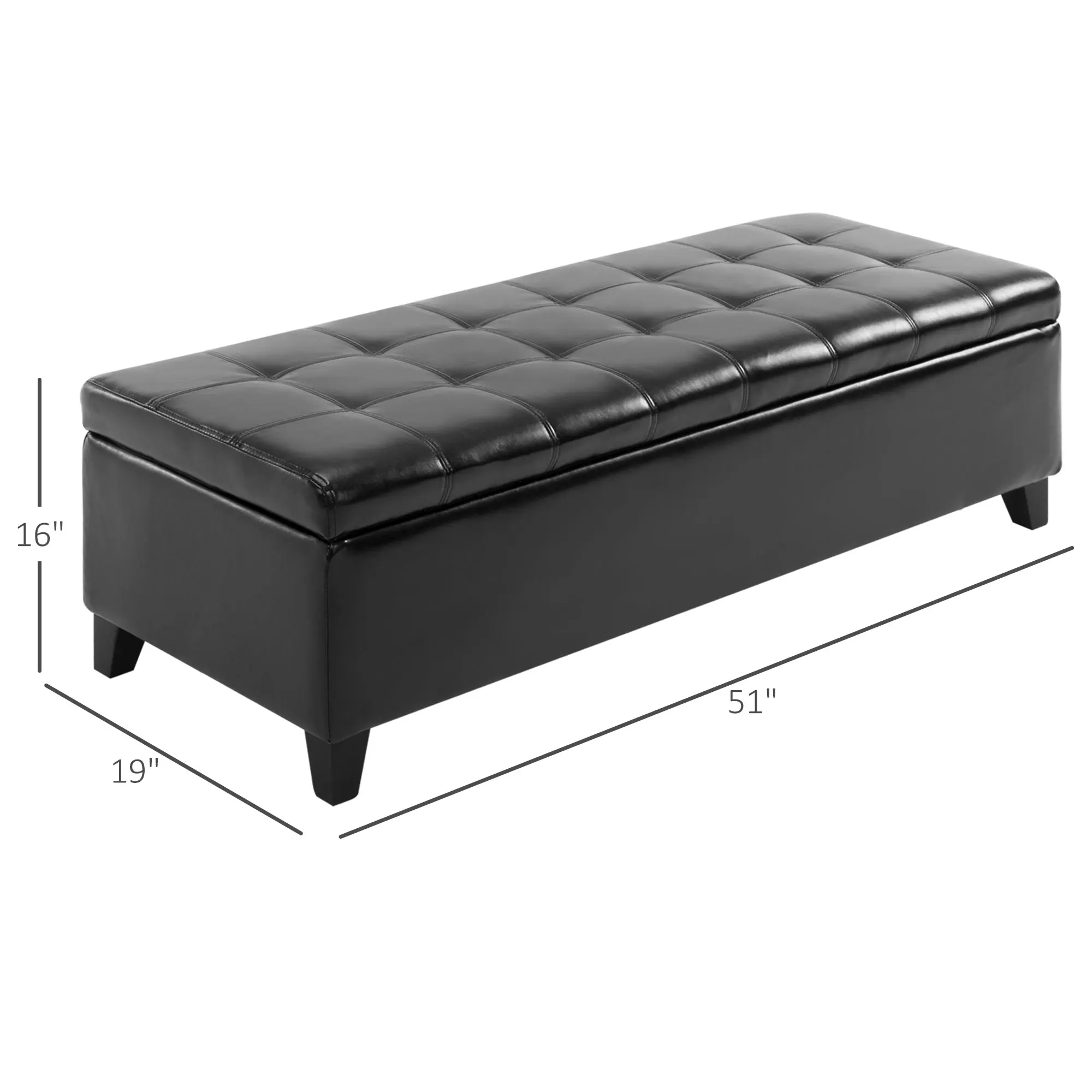 HOMCOM 51" Ottoman Storage Bench – Black Faux Leather Tufted Lift-Top Bench - Image 2