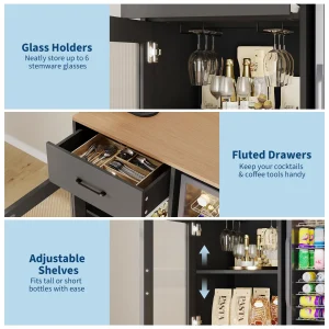 Modern Coffee Bar Cabinet with Mini Fridge Space – Stylish Home Beverage Station - Thumbnail Image 6