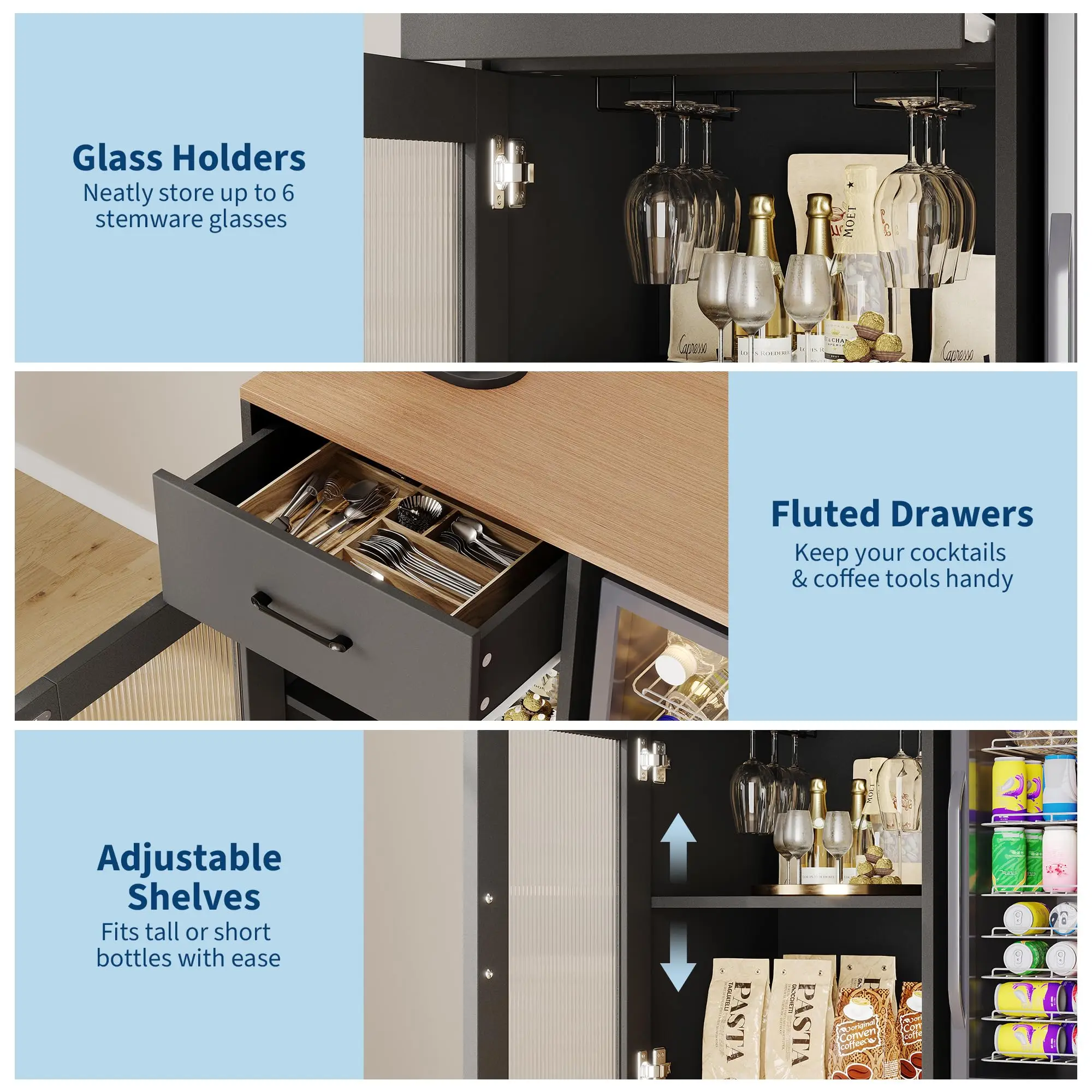 Modern Coffee Bar Cabinet with Mini Fridge Space – Stylish Home Beverage Station - Image 6