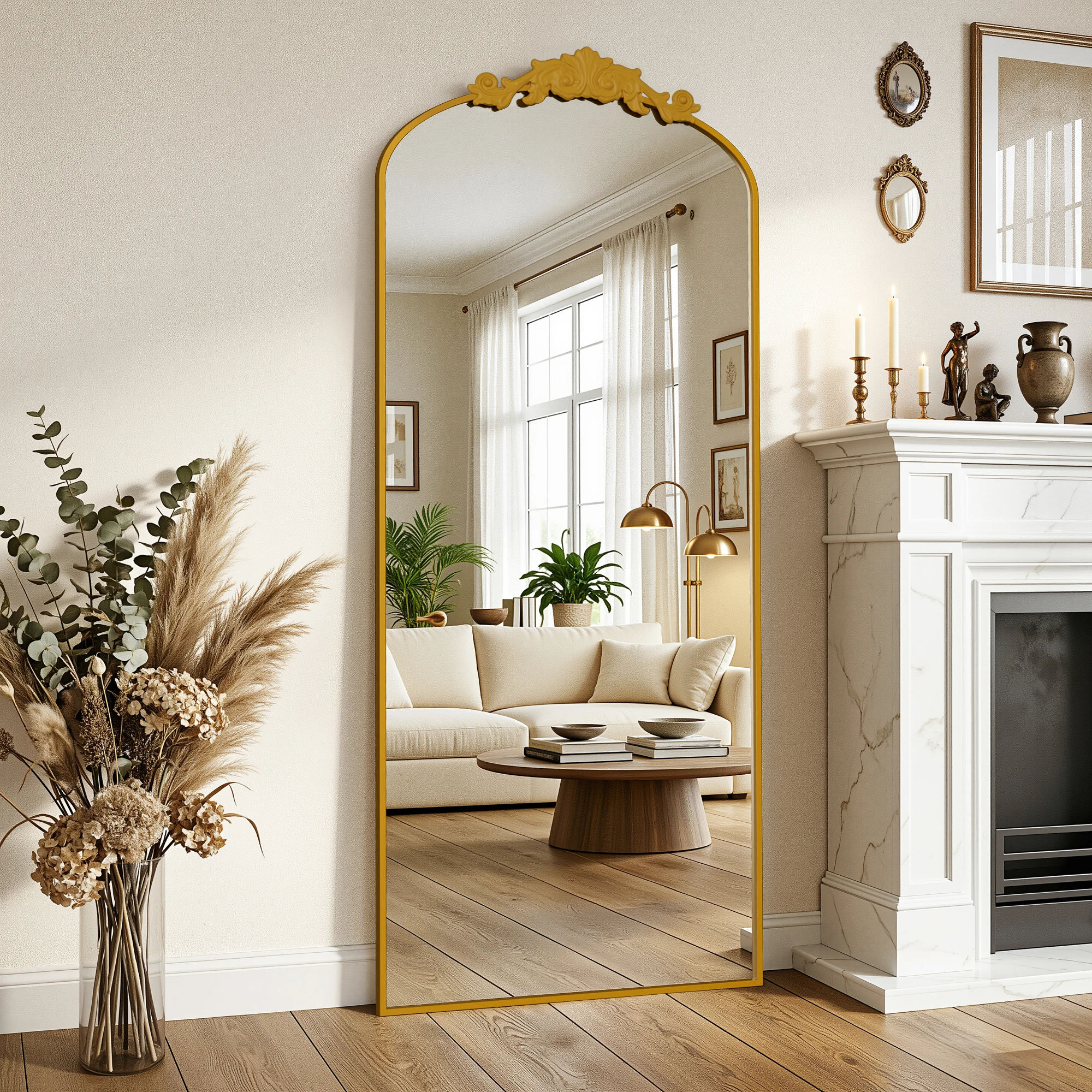 Antok 71" x 28" Full-Length Floor Mirror – Elegant Carved Frame - Image 1