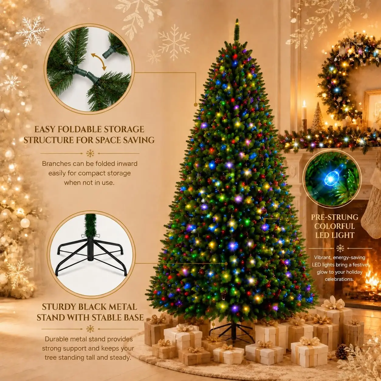 Pre-Lit Artificial Christmas Tree – 6FT & 7.5FT with Colorful LED Lights - Image 2