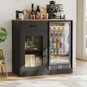 Modern Coffee Bar Cabinet with Mini Fridge Space – Stylish Home Beverage Station