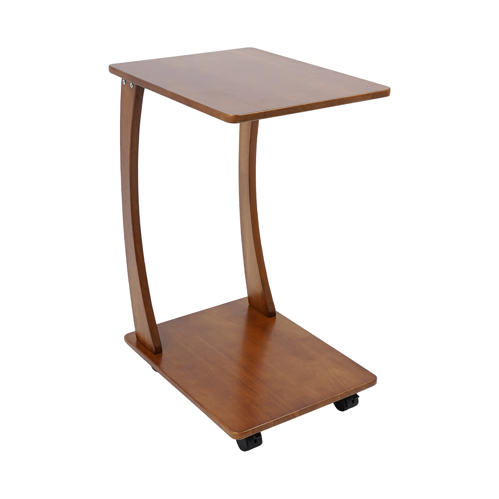 Light Walnut C-Shaped Side Table with Rolling Casters – Solid Wood Sofa Accent Table - Image 5