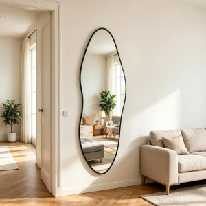 Modern Asymmetrical Full-Length Mirror – Black Aluminum Frame, 22" x 63" - Thumbnail Image 5