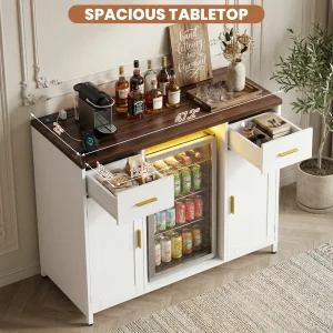 Aheaplus 47.2" Coffee Bar Cabinet with Mini Fridge Space & Power Outlet - Thumbnail Image 5