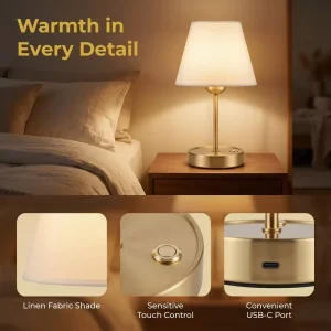 Cordless Rechargeable Table Lamps – 3 Color Modes, Touch Control & Elegant Pleated Shade - Thumbnail Image 3