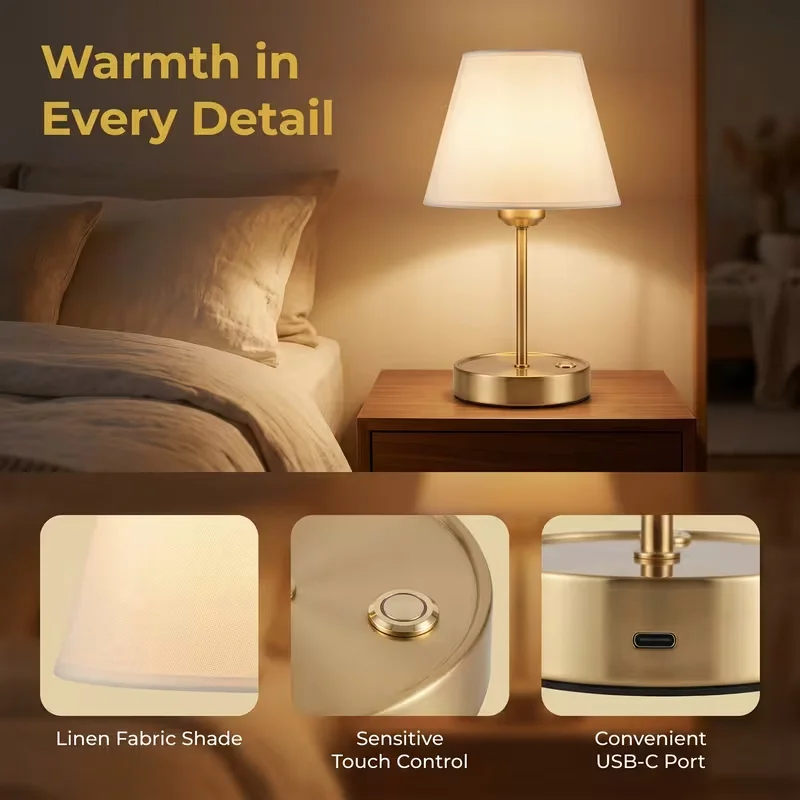 Cordless Rechargeable Table Lamps – 3 Color Modes, Touch Control & Elegant Pleated Shade - Image 3