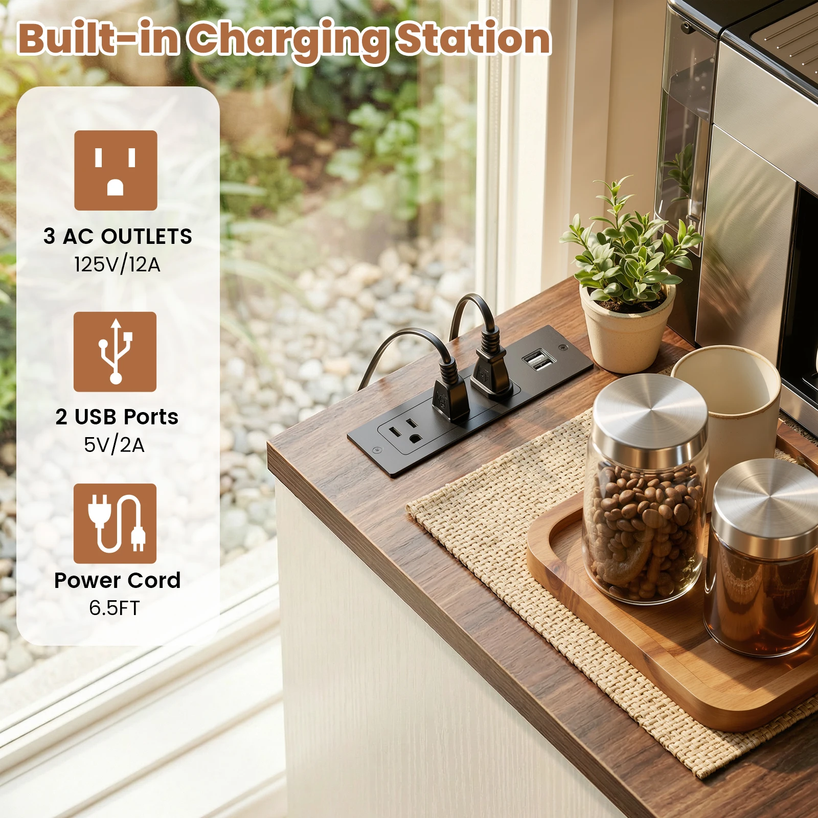 Aheaplus 47.2" Coffee Bar Cabinet with Mini Fridge Space & Power Outlet - Image 3