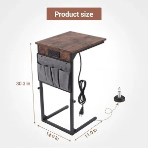 Height-Adjustable C-Shaped End Table with Side Pocket – Modern Space-Saving Sofa Table - Thumbnail Image 2