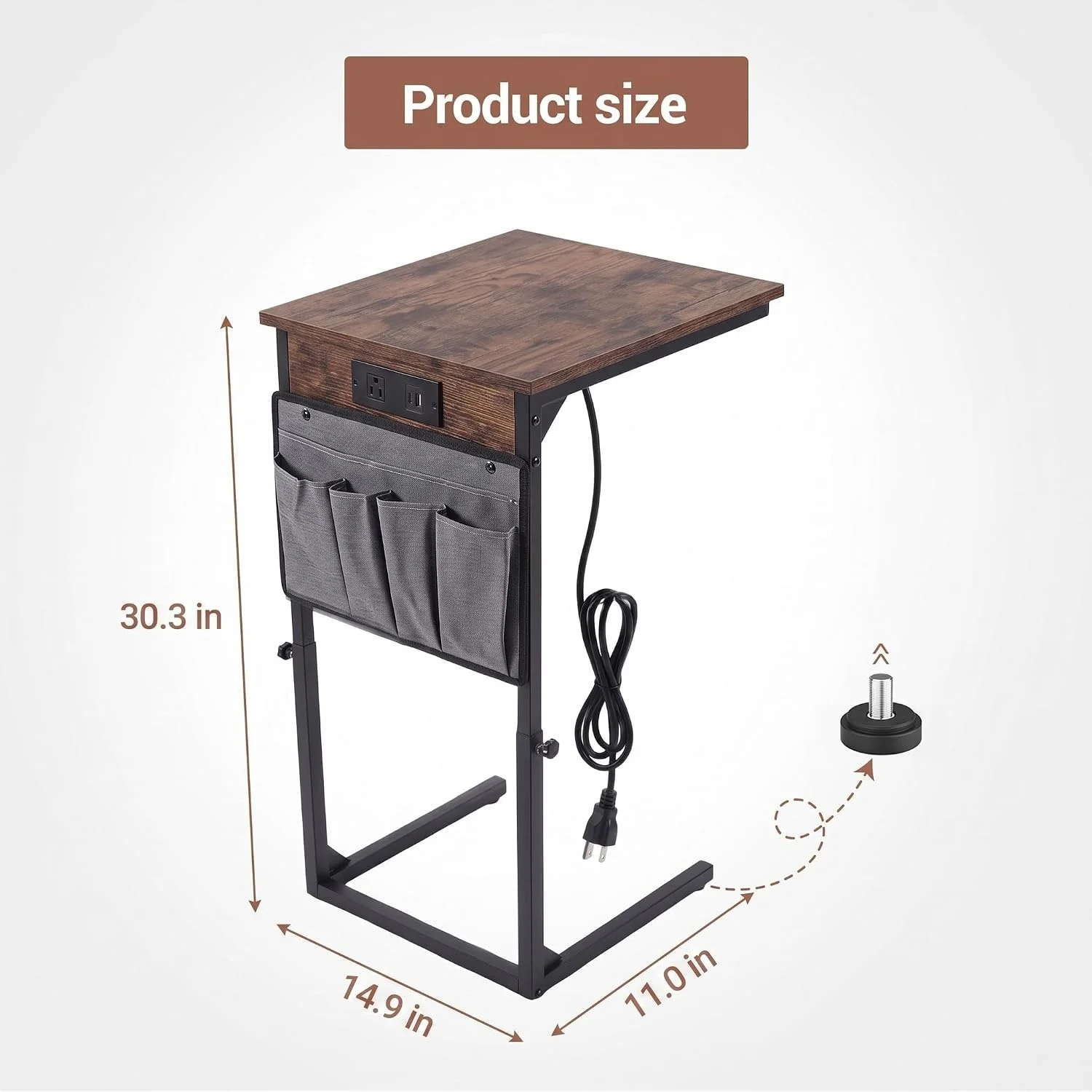 Height-Adjustable C-Shaped End Table with Side Pocket – Modern Space-Saving Sofa Table - Image 2