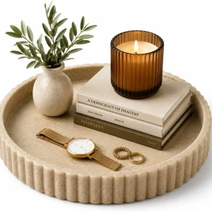 OAKOA Round Resin Decorative Tray – Modern Coffee Table Centerpiece