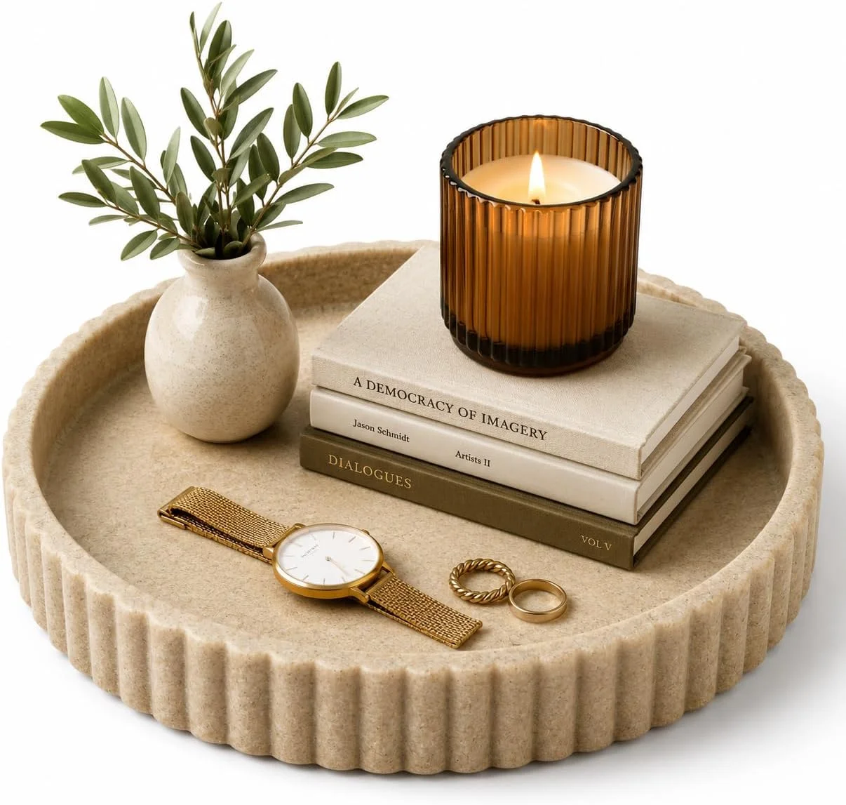 OAKOA Round Resin Decorative Tray – Modern Coffee Table Centerpiece - Image 1