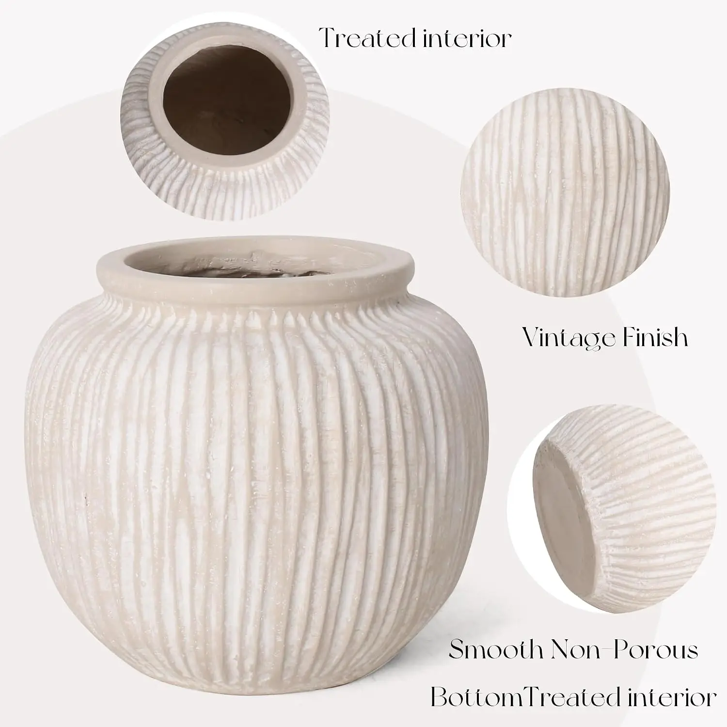 Rustic Round Floor Vase – 9-Inch Distressed White Decorative Home Accent - Image 5