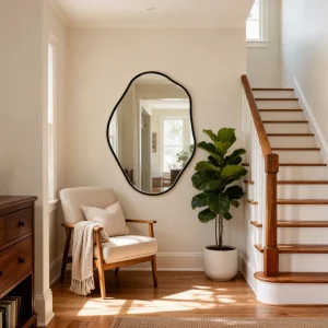 Modern Irregular Wall Mirror – Black Aluminum Frame Asymmetrical Decorative Mirror - Thumbnail Image 4