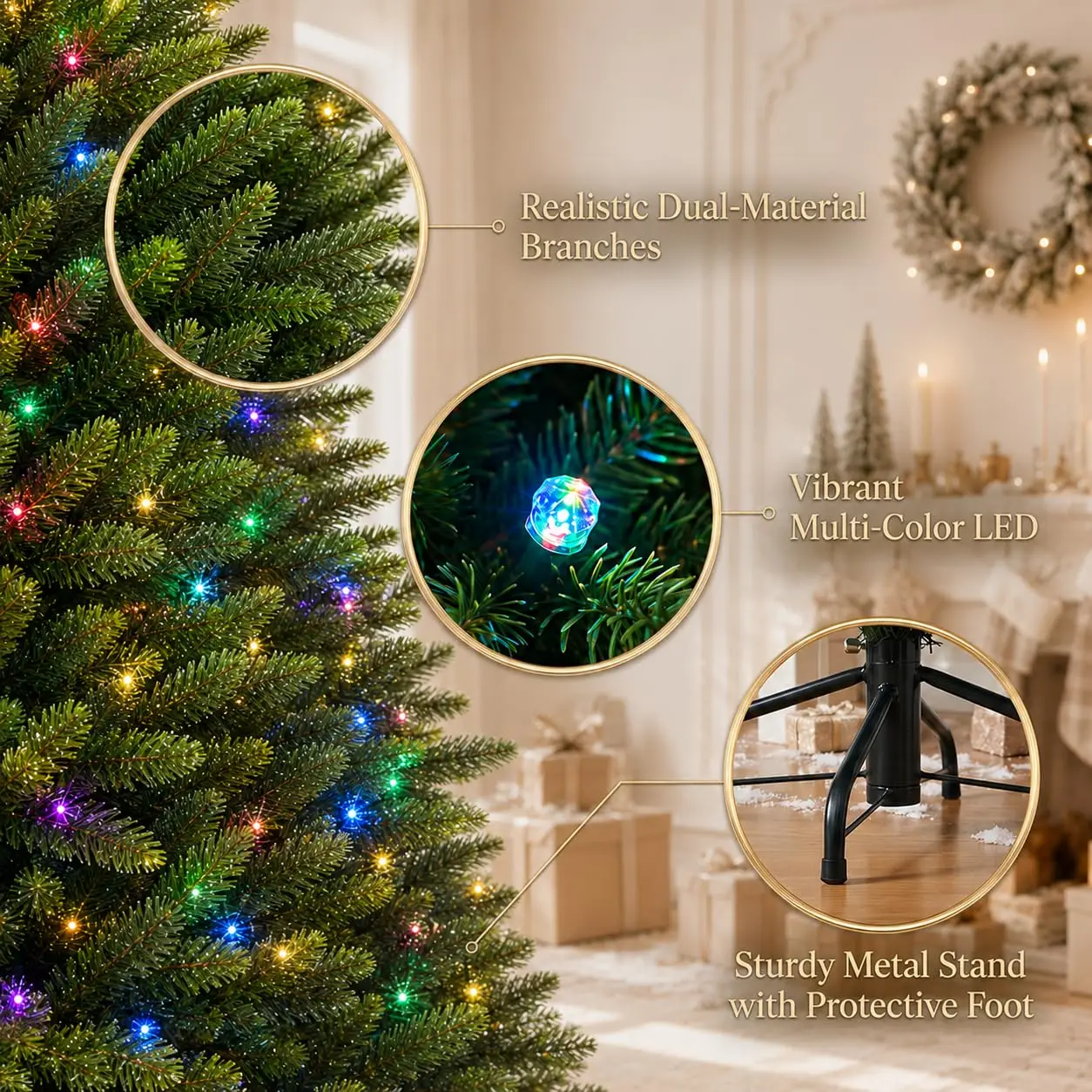 Pre-Lit Artificial Christmas Tree – 6FT & 7.5FT with Colorful LED Lights - Image 5