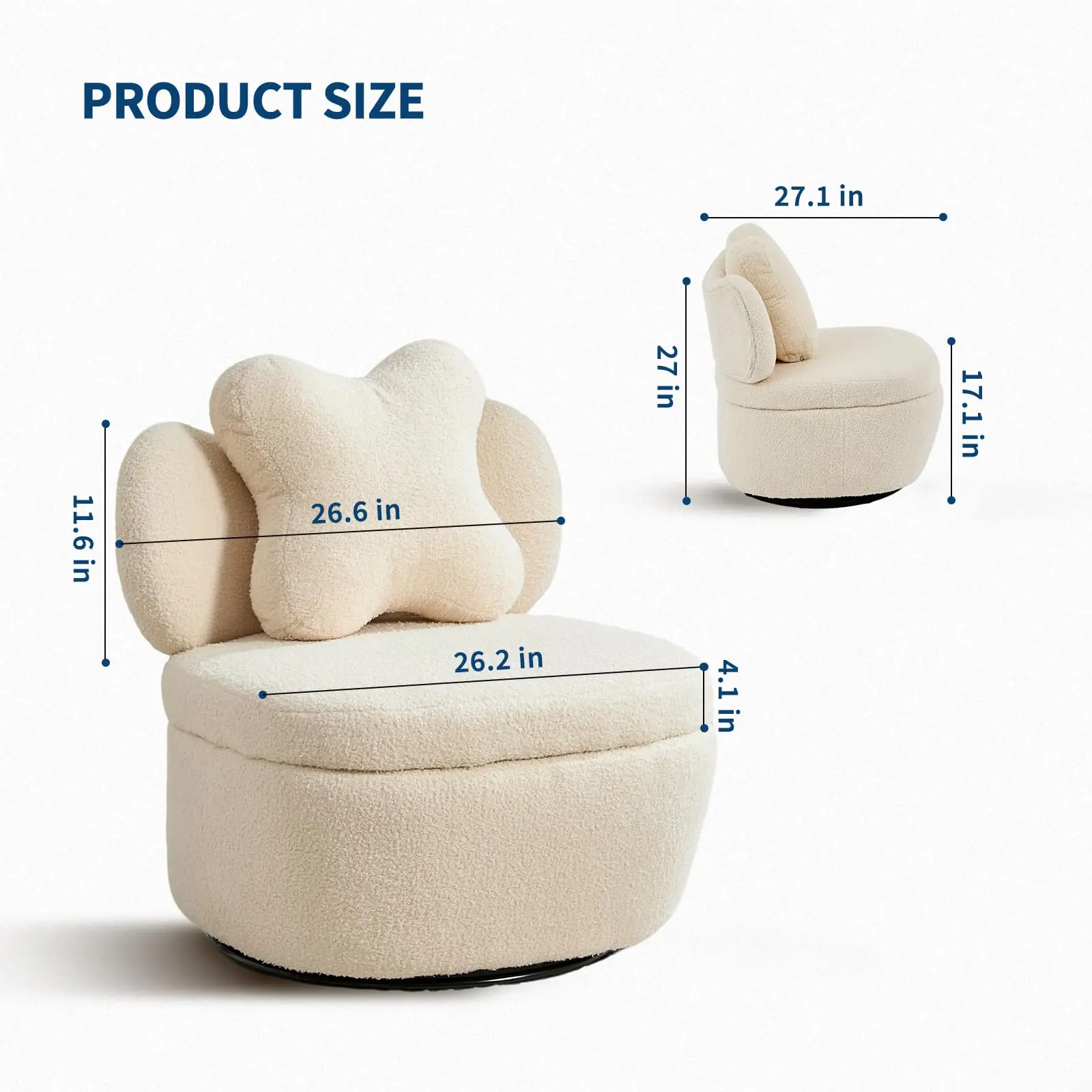 360° Swivel Accent Chair with Hidden Storage – Teddy Velvet Heart-Back Armchair - Image 3