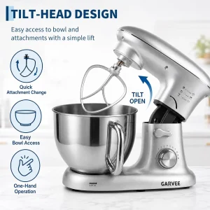 Tacleekii 5.3 QT Stand Mixer – 500W Tilt-Head Electric Kitchen Mixer, Silver - Thumbnail Image 2
