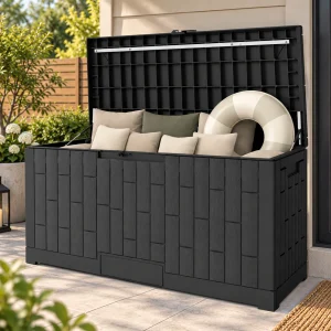 120-Gallon Waterproof Outdoor Storage Box – Resin Patio Deck Box with Lockable Lid