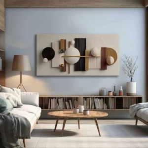 Modern Abstract Geometric Wall Art – Beige & Brown 3D-Look Canvas Print - Thumbnail Image 3