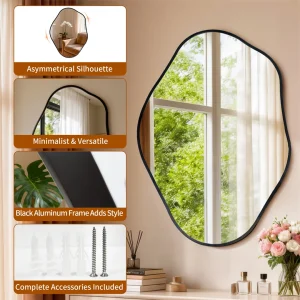 Modern Irregular Wall Mirror – Black Aluminum Frame Asymmetrical Decorative Mirror - Thumbnail Image 7