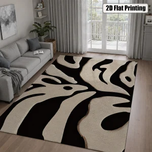 Black & Beige Abstract Leaf Area Rug – Soft Velvet, Non-Slip & Machine Washable - Thumbnail Image 3