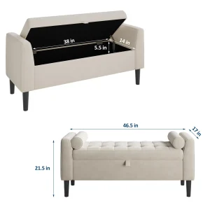46.5" Velvet Storage Ottoman Bench – Elegant Tufted End-of-Bed Seating - Thumbnail Image 2