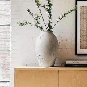 13.2-Inch Wabi-Sabi Ceramic Flower Vase – Weathered Stone Greige Decorative Vase - Thumbnail Image 5