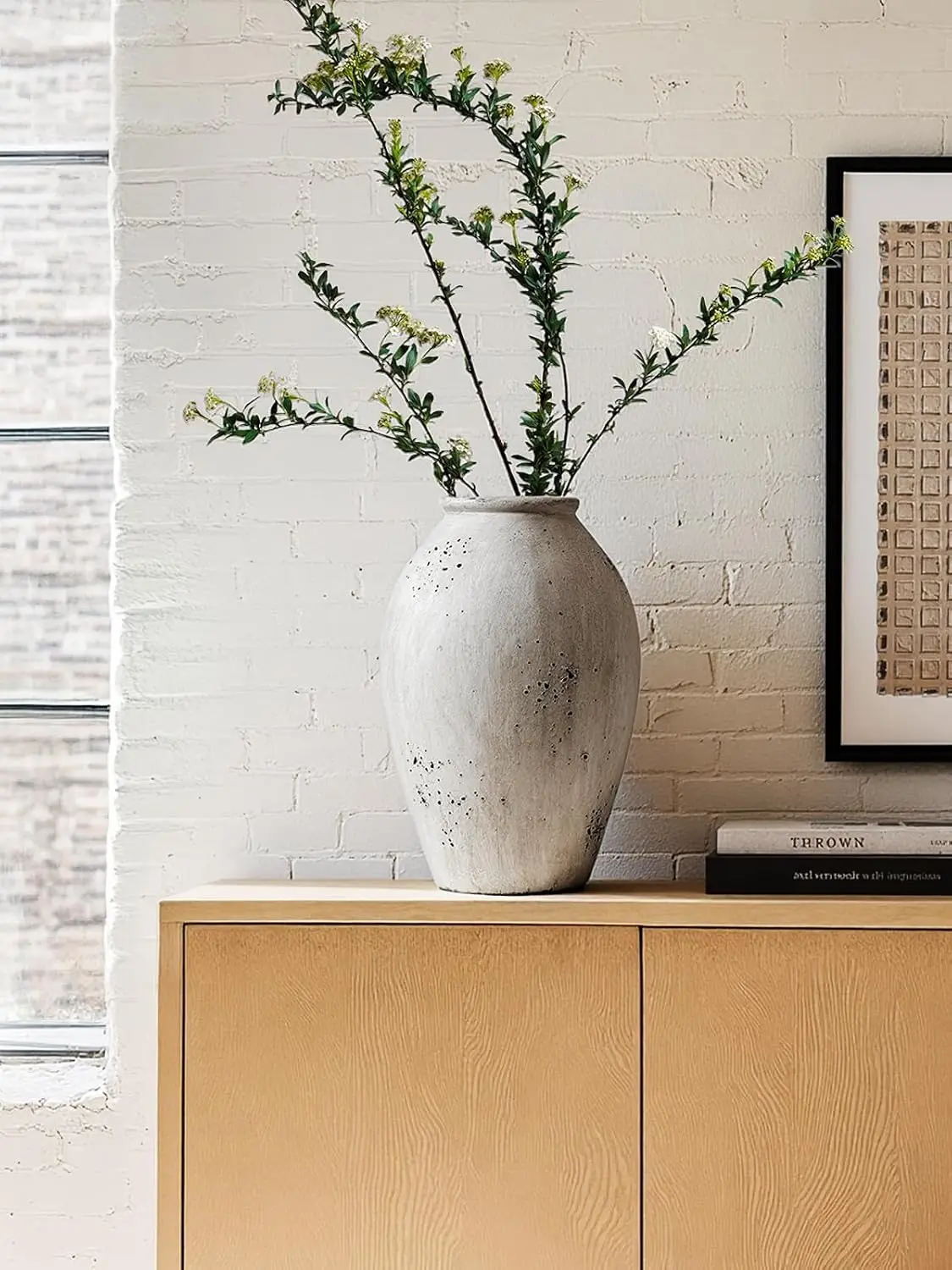 13.2-Inch Wabi-Sabi Ceramic Flower Vase – Weathered Stone Greige Decorative Vase - Image 5