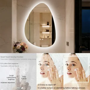 Modern LED Pebble-Shaped Bathroom Mirror – 3-Color Lighting & Anti-Fog Design - Thumbnail Image 6