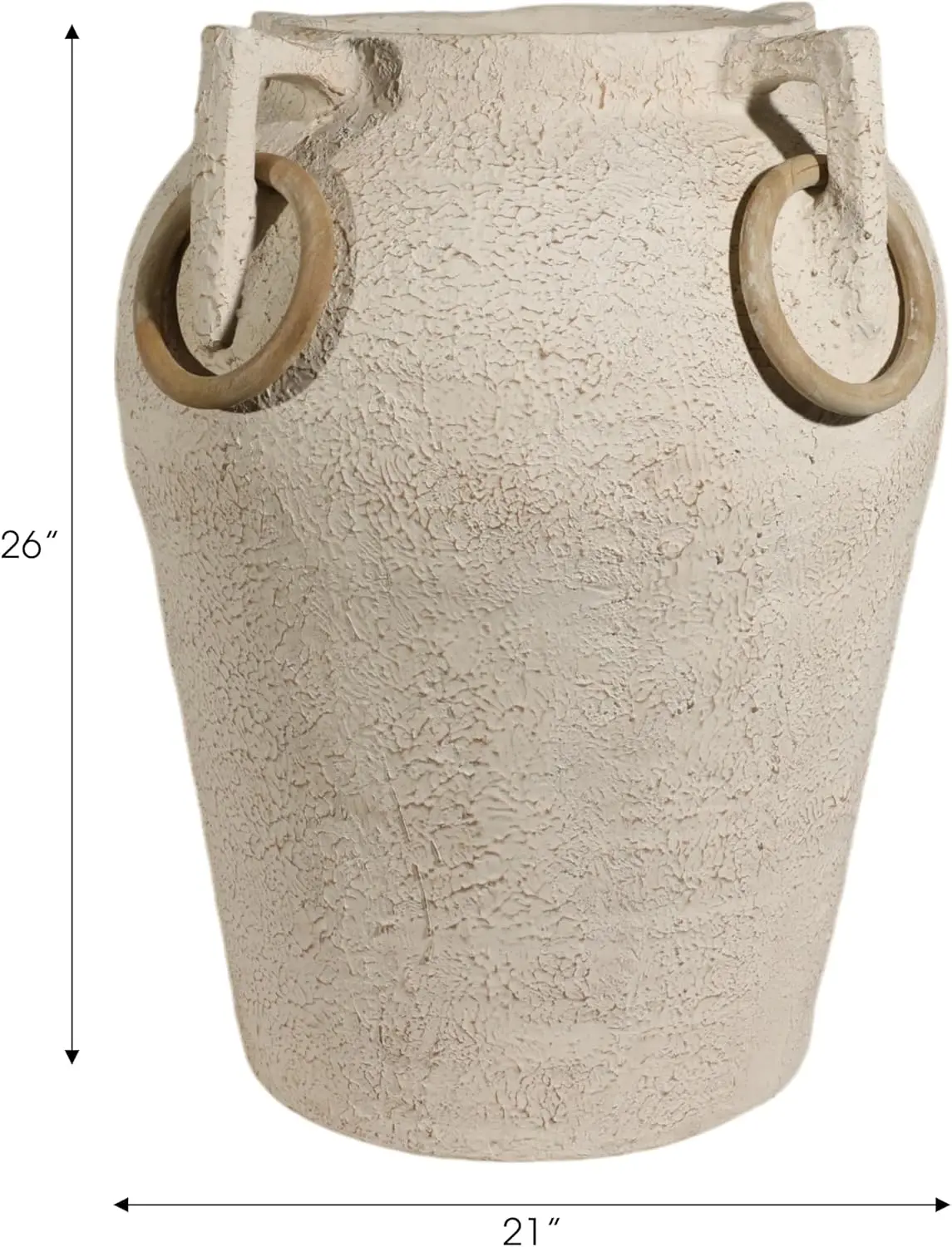 Large Rustic Pottery Floor Vase – 26-Inch Textured Ivory & Tan Vase with Mango Wood Ring Handles - Image 4