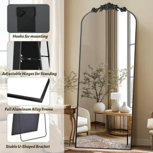 Antok 71" x 28" Full-Length Floor Mirror – Elegant Carved Frame - Thumbnail Image 5